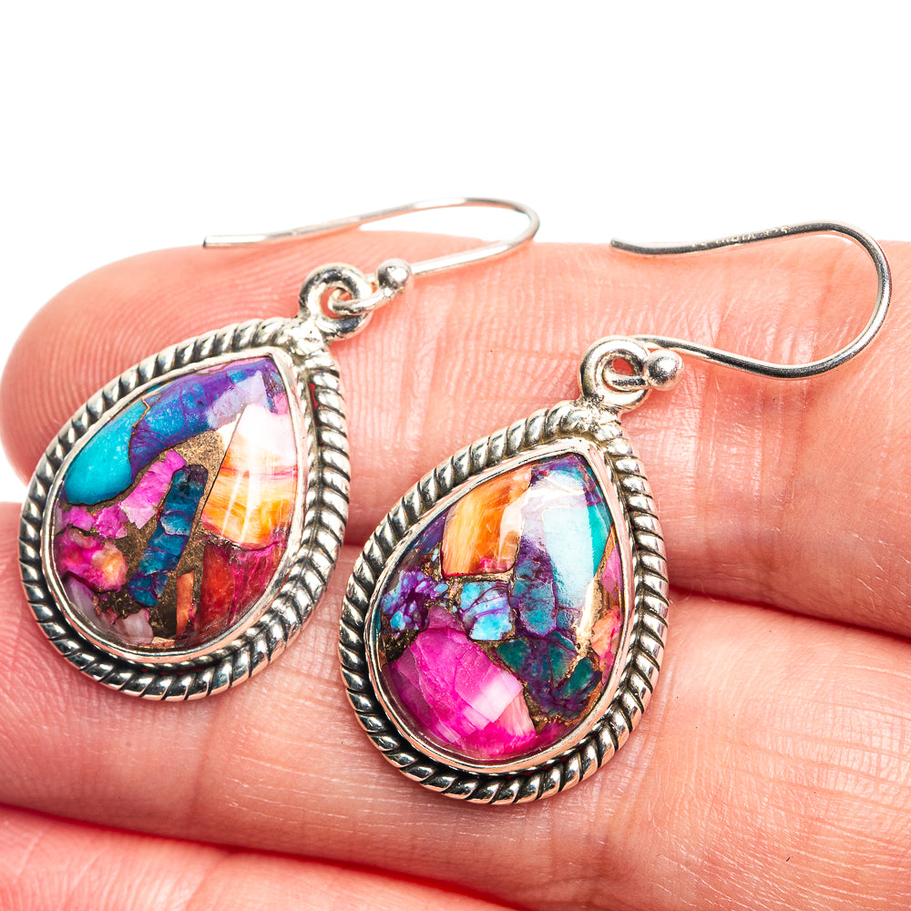 Kingman Pink Dahlia Turquoise Earrings 1 3/8" (925 Sterling Silver) E432766