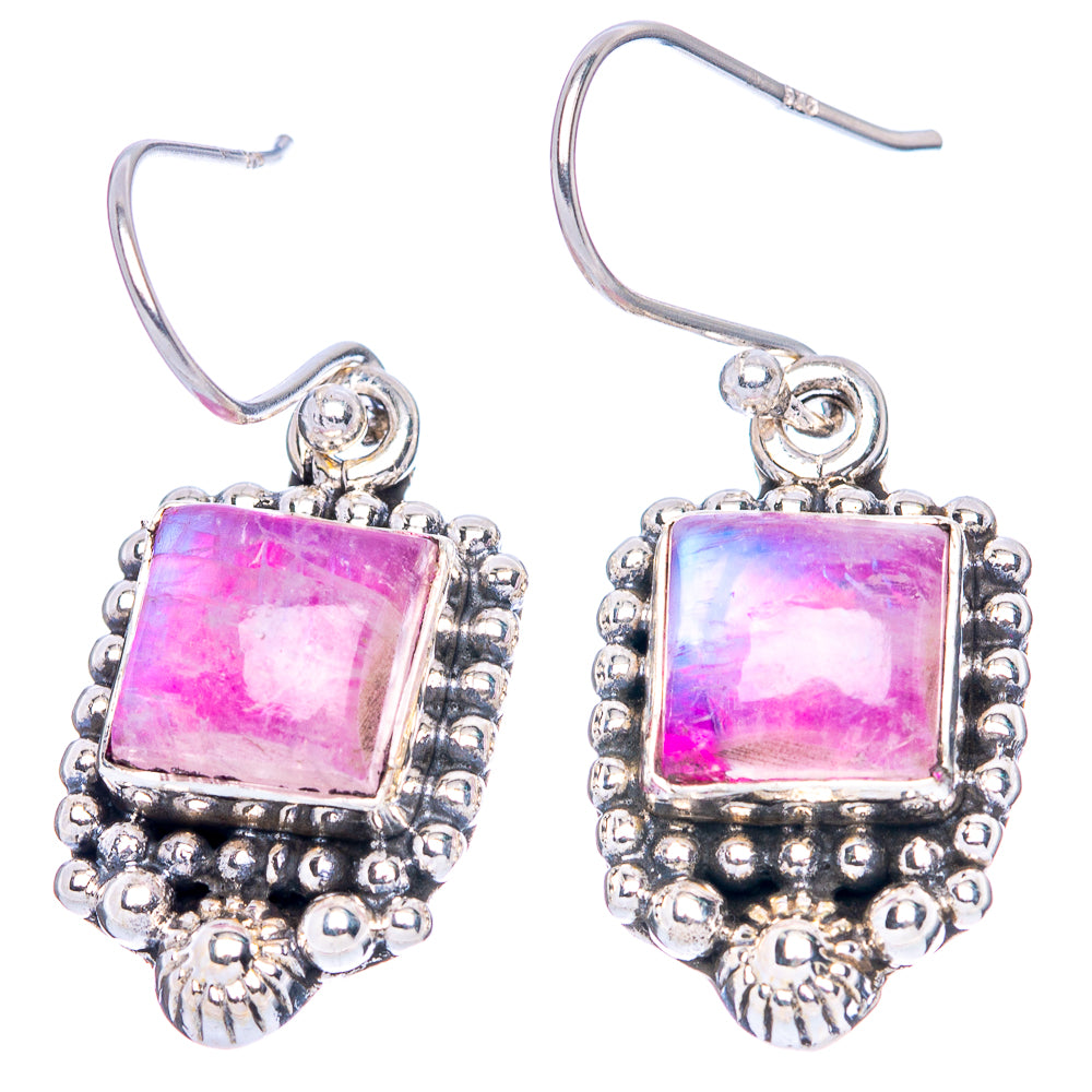 Pink Moonstone Earrings 1 1/4" (925 Sterling Silver) E1363
