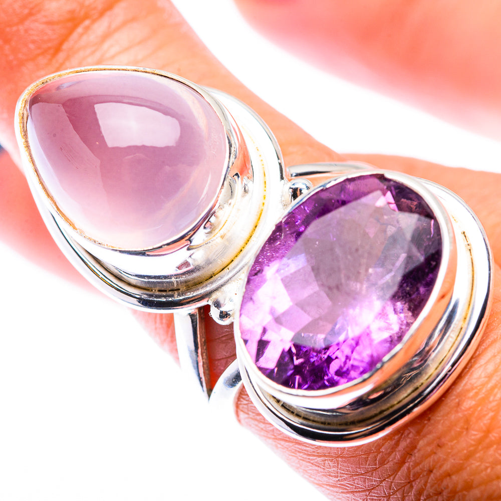 Large Rose Quartz, Amethyst Ring Size 8 (925 Sterling Silver) RING140239