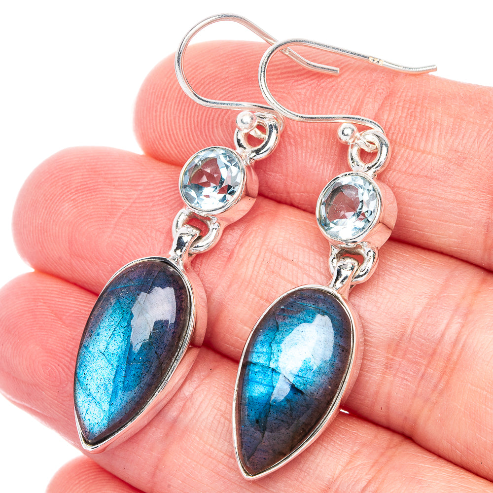 Labradorite, Blue Topaz Earrings 1 7/8" (925 Sterling Silver) E433085