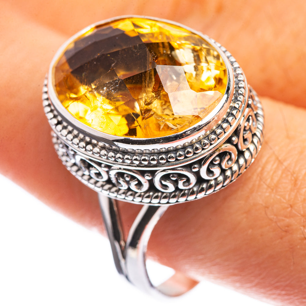 Faceted Citrine 925 Sterling Silver Ring Size 10.75
