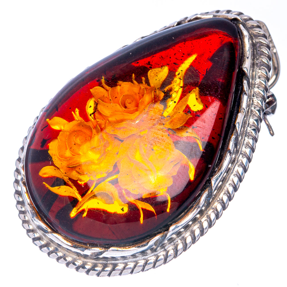 Anasilvercos Baltic Amber Cameo Pin 1 1/2" (925 Sterlnig Silver)