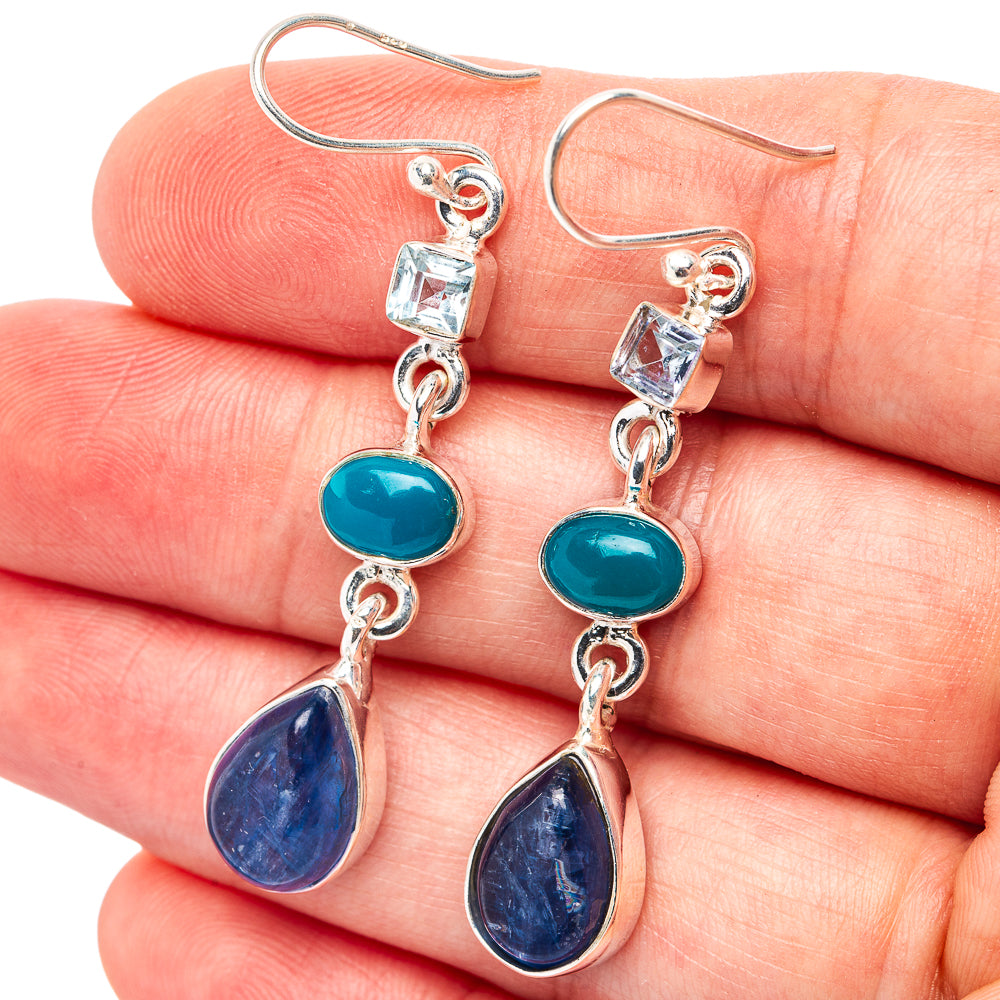 Premium Kyanite, Turquoise, Blue Topaz Earrings 1 7/8" (.925 Sterling Silver)
