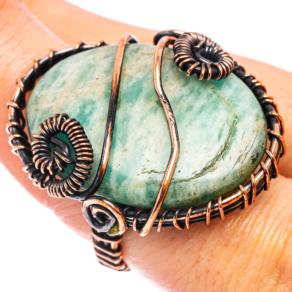 Amazonite Wire Wrap Ring Size 7 (Oxidized Copper)