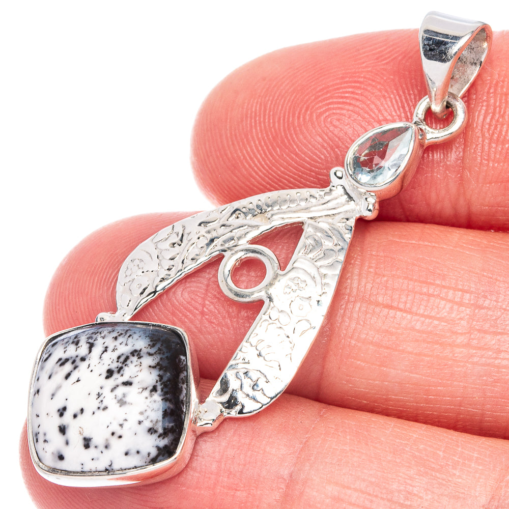Premium Dendritic Opal, Blue Topaz Pendant 1 7/8" (925 Sterling Silver) P41161