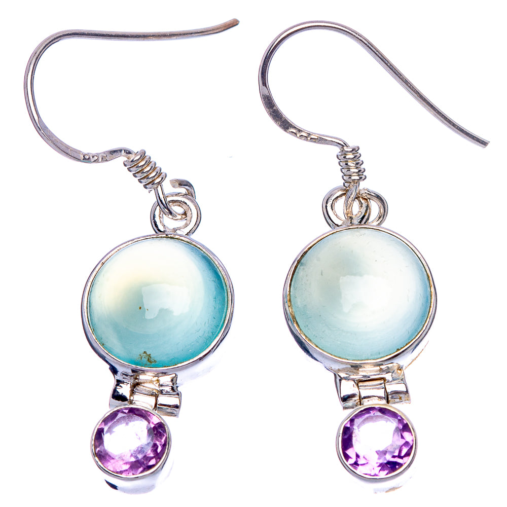 Natural Aquamarine, Amethyst Earrings 1 3/8" (925 Sterling Silver) E433439