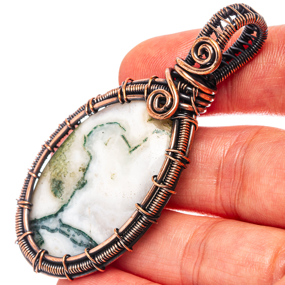 Green Moss Agate Wire Wrap Pendant 2 1/2" (Oxidized Copper)