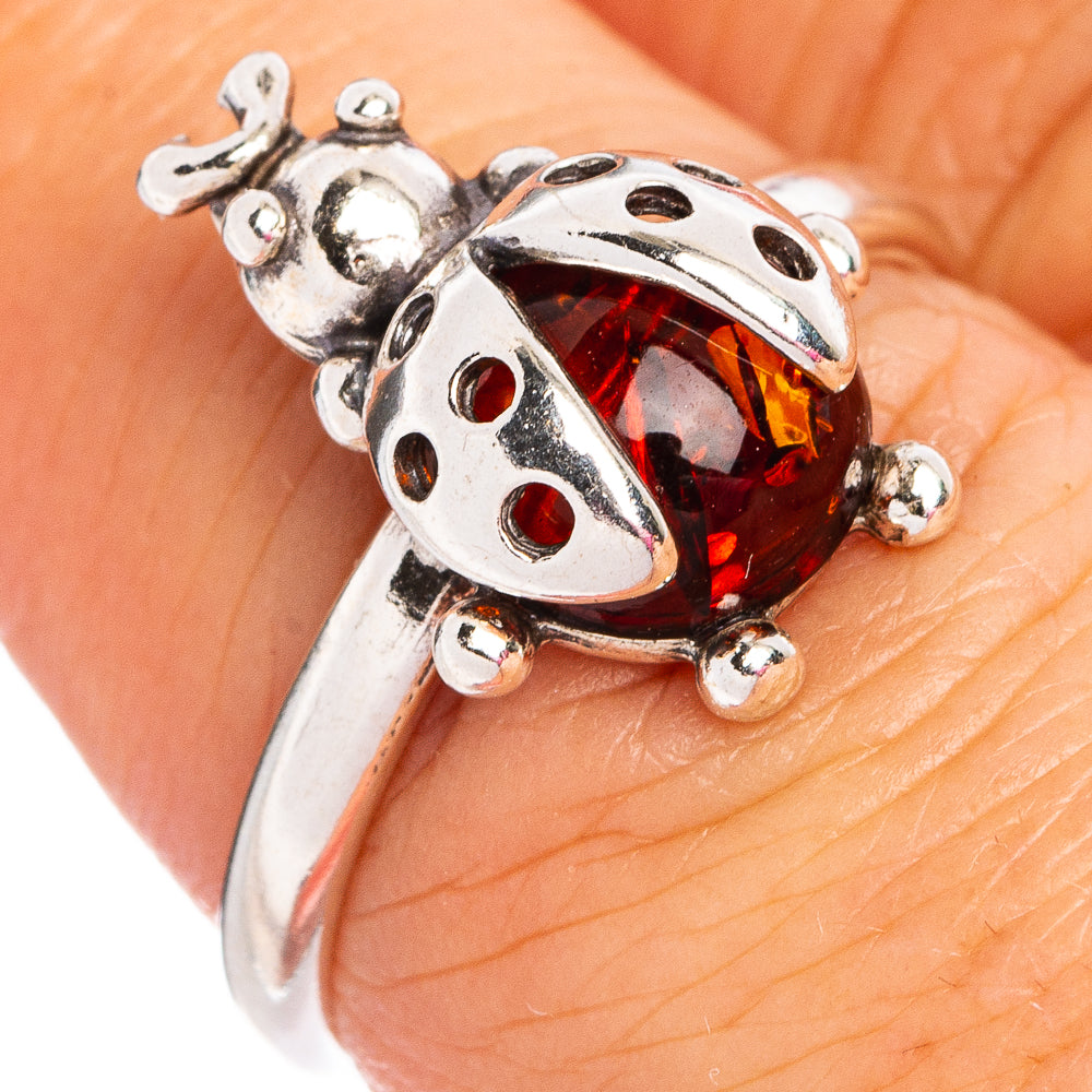 Baltic Amber Ladybug Ring Size 7 (.925 Sterling Silver)