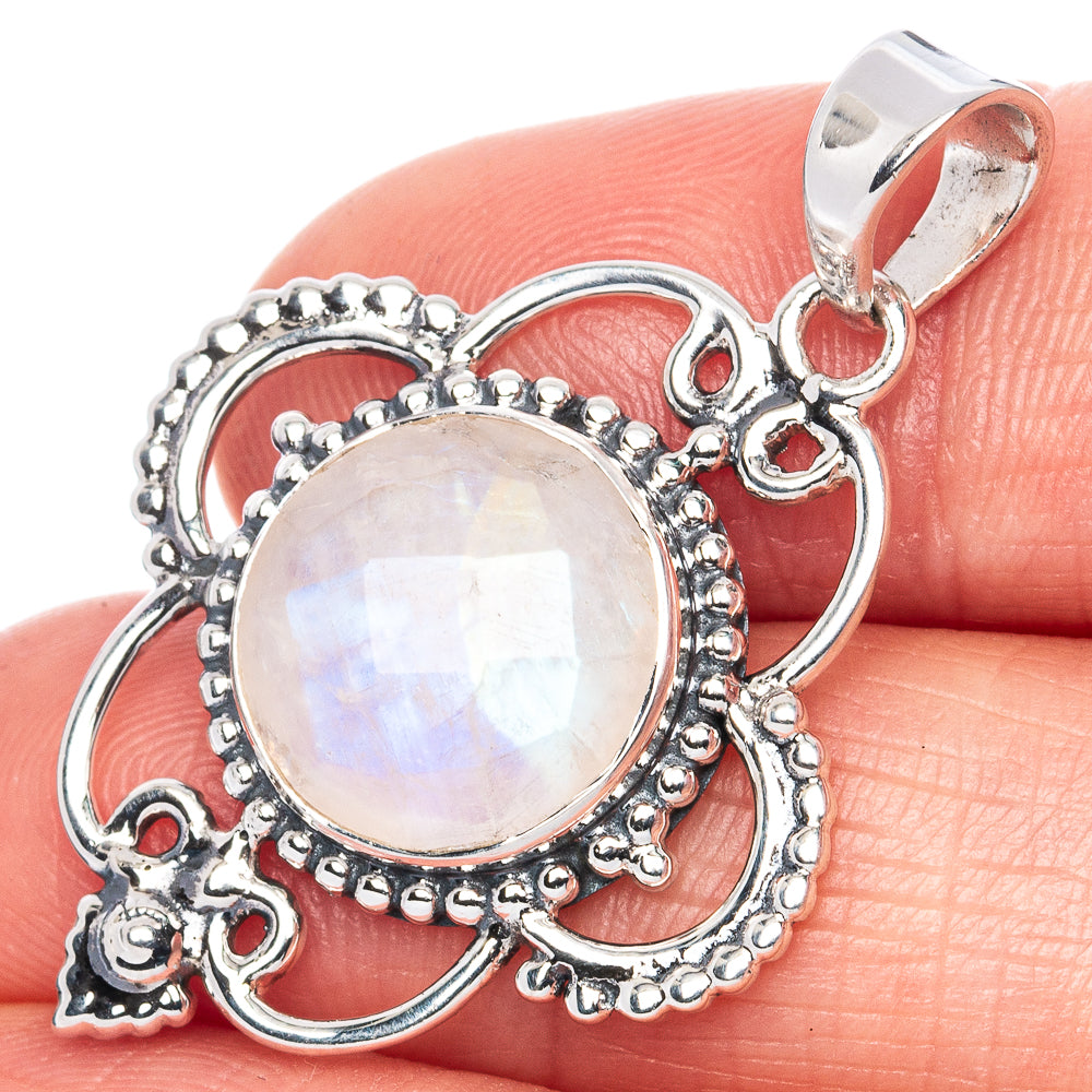 Premium Rainbow Moonstone Pendant 1 1/2" (925 Sterling Silver) P41863