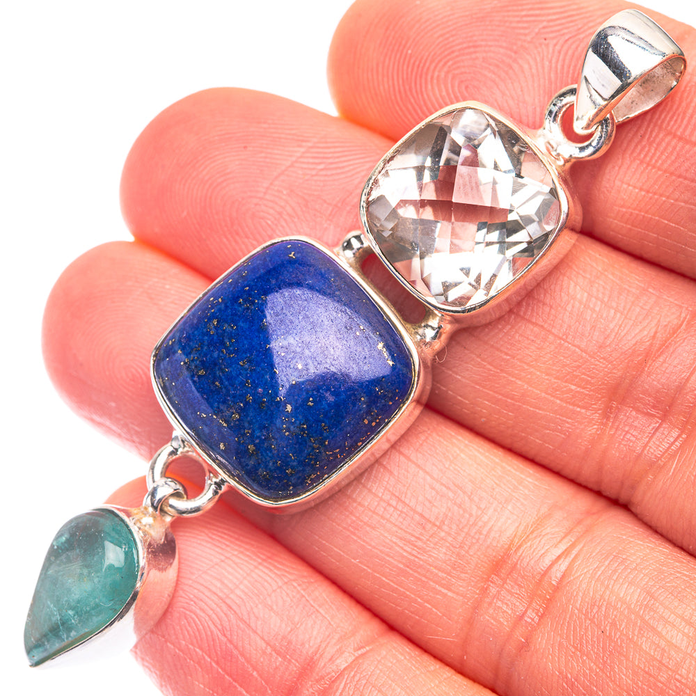 Lapis Lazuli, White Quartz, Blue Fluorite Pendant 2 3/8" (925 Sterling Silver) P38690