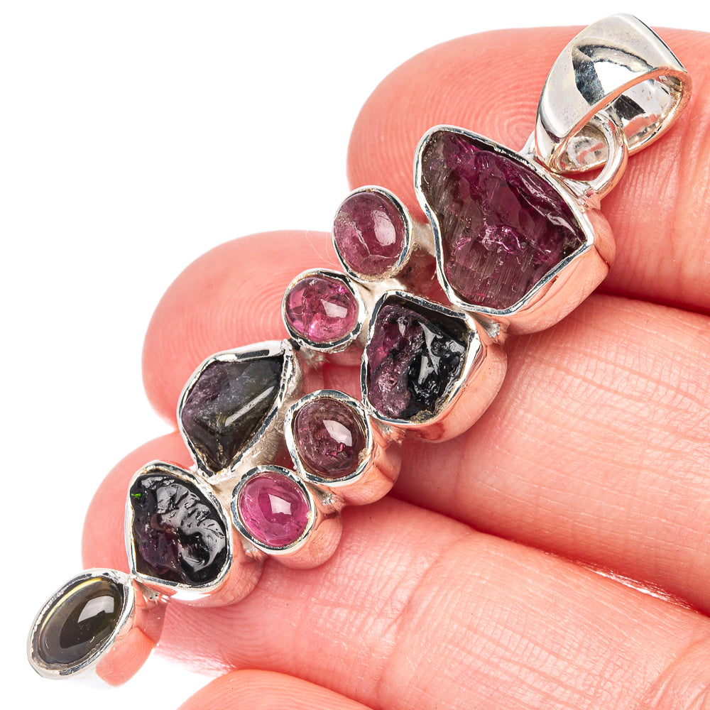 Rare Pink Tourmaline, Green Tourmaline Pendant 2 1/8" (925 Sterling Silver) P44340