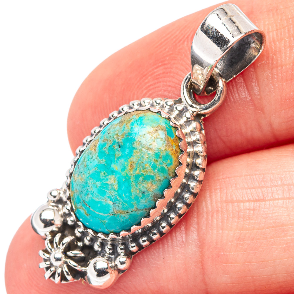 Mohave Turquoise Native Style Pendant 1 3/8" (.925 Sterling Silver)