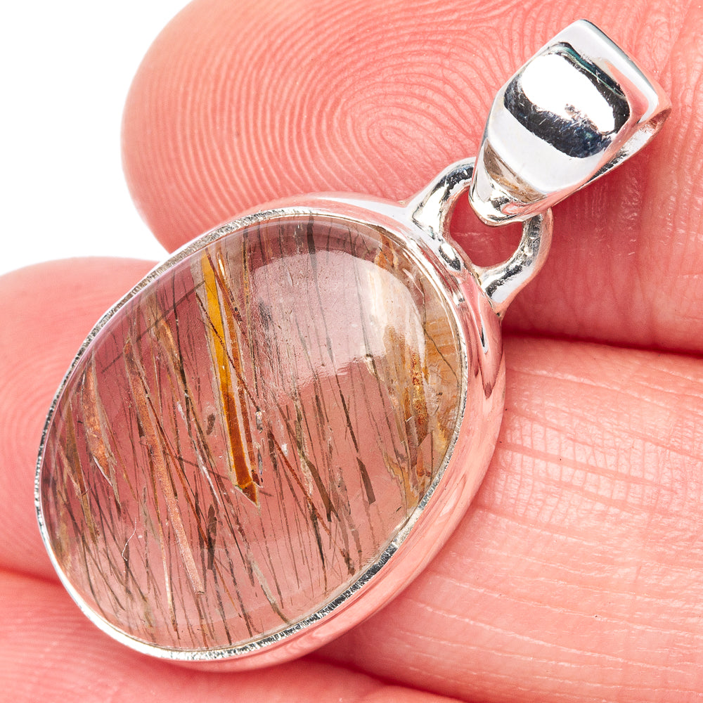 Golden Rutilated Quartz Pendant 1 1/4" (925 Sterling Silver) P40941