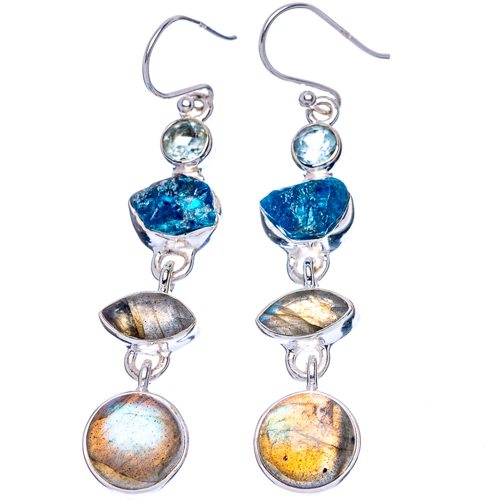 Premium Labradorite, Apatite, Blue Topaz Earrings 2 1/4" (925 Sterling Silver) E1775