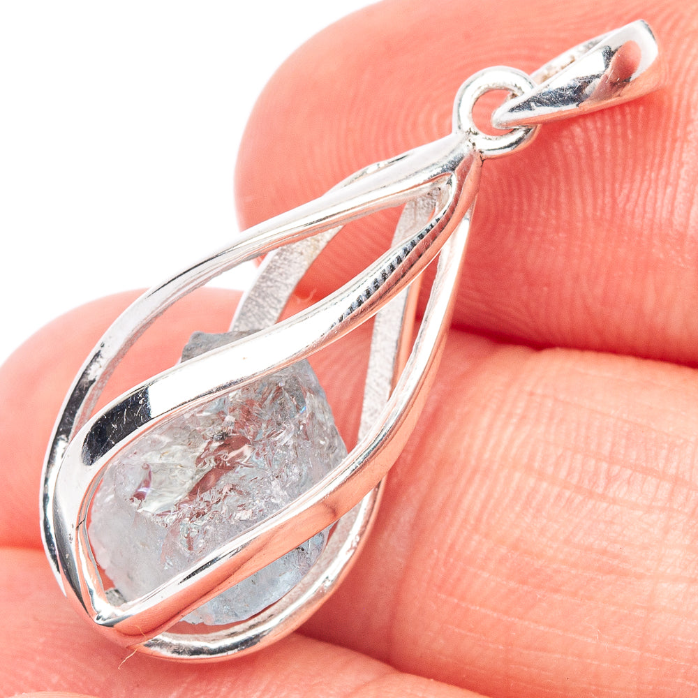 Aquamarine Caged Pendant 1 1/4" (925 Sterling Silver) P44844