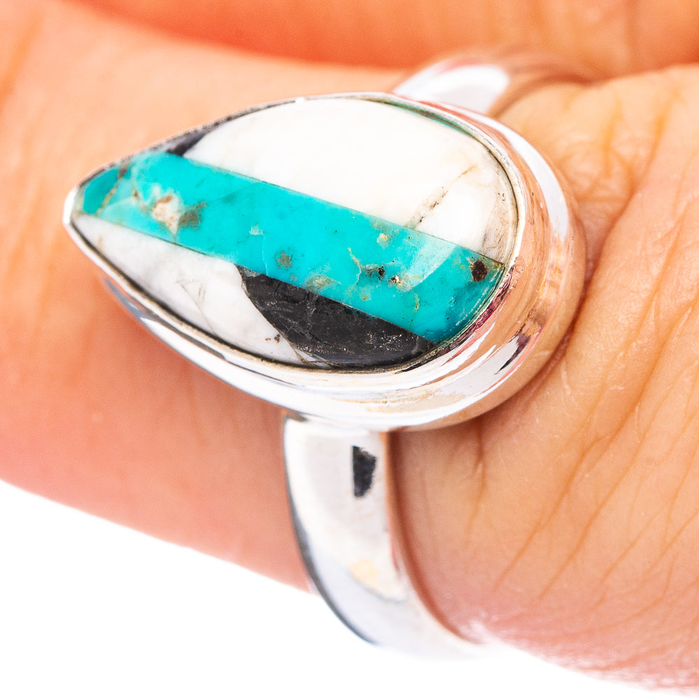 White Buffalo With Kingma Turquoise  Ring Size 6.75 (.925 Sterling Silver)