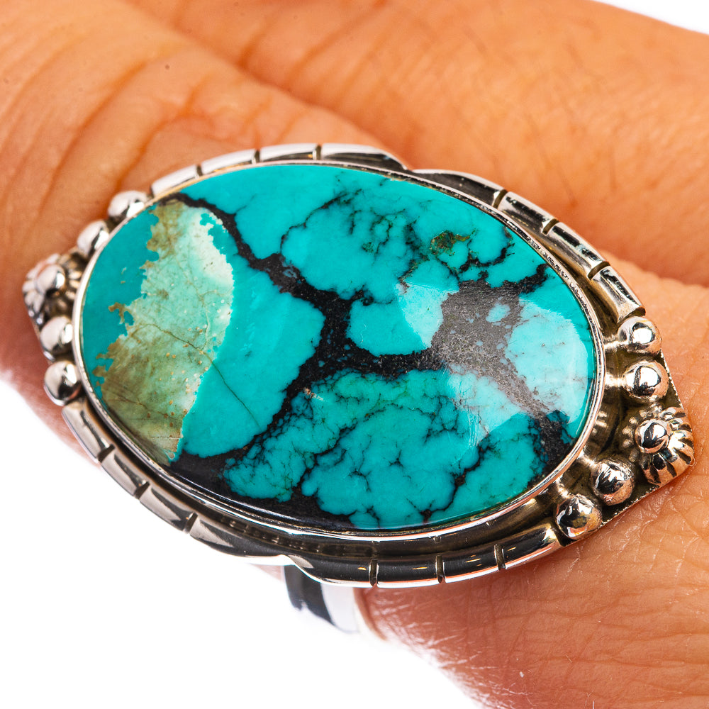 Large Tibetan Turquoise 925 Sterling Silver Ring Size 9.25