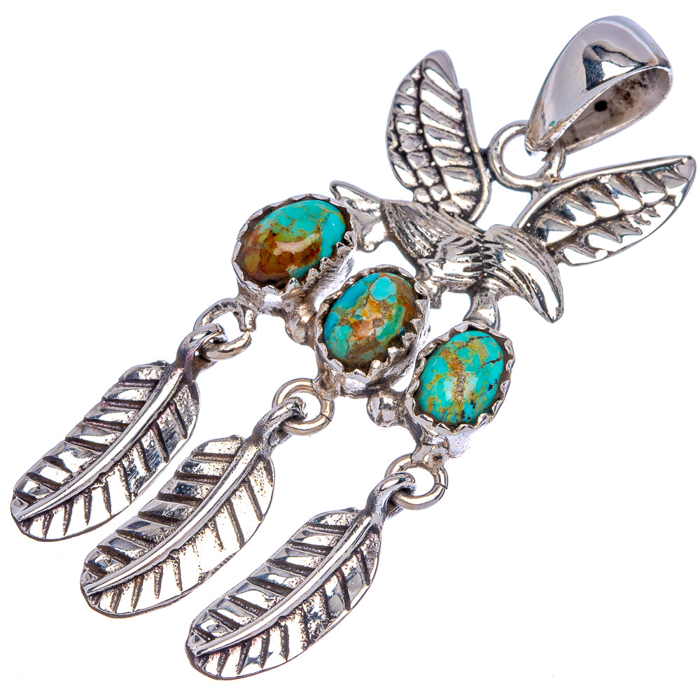 Tibetan Turquoise Hummingbird Pendant 1 7/8" (925 Sterling Silver) P40391