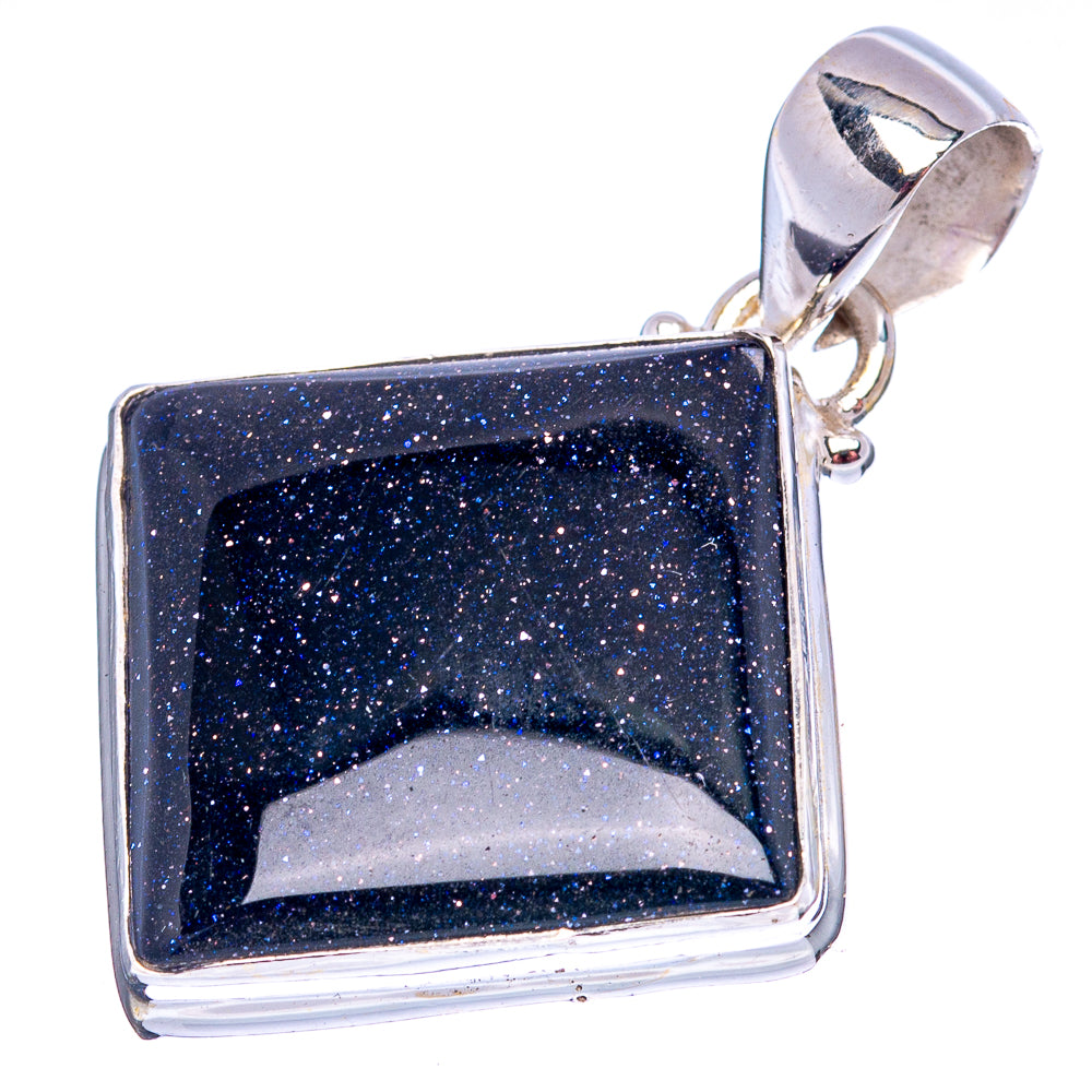 Blue Goldstone Pendant 1 3/8" (.925 Sterling Silver)