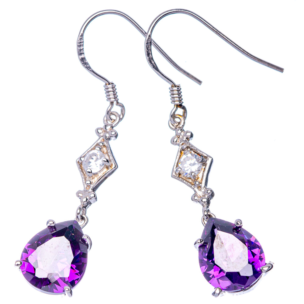Amethyst, Cz Earrings 1 1/2" (925 Sterling Silver) E433155