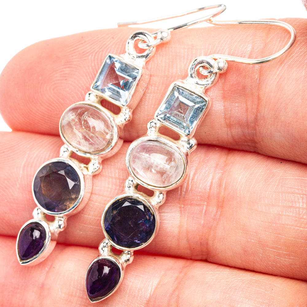 Rainbow Moonstone, Tanzanite, Blue Topaz, Amethyst Earrings 1 7/8" (925 Sterling Silver) E432561