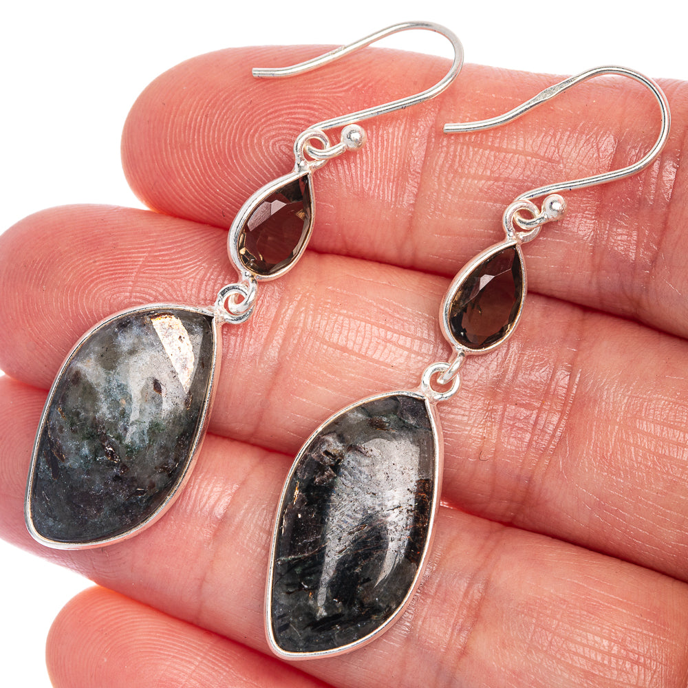 Astrophyllite, Smoky Quartz Earrings 2" (925 Sterling Silver) E1032