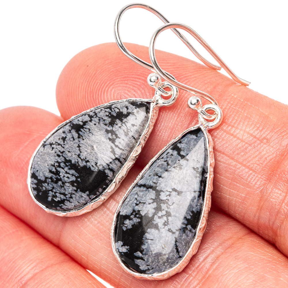 Snowflake Obsidian Earrings 1 3/8" (925 Sterling Silver) E1476