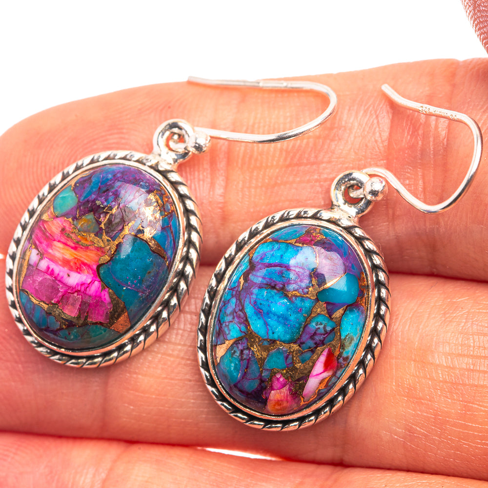 Kingman Pink Dahlia Turquoise Earrings 1 3/8" (925 Sterling Silver) E432429