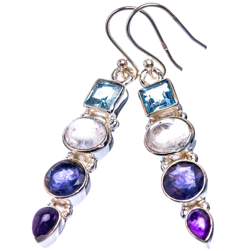 Rainbow Moonstone, Tanzanite, Blue Topaz, Amethyst Earrings 1 7/8" (925 Sterling Silver) E432561