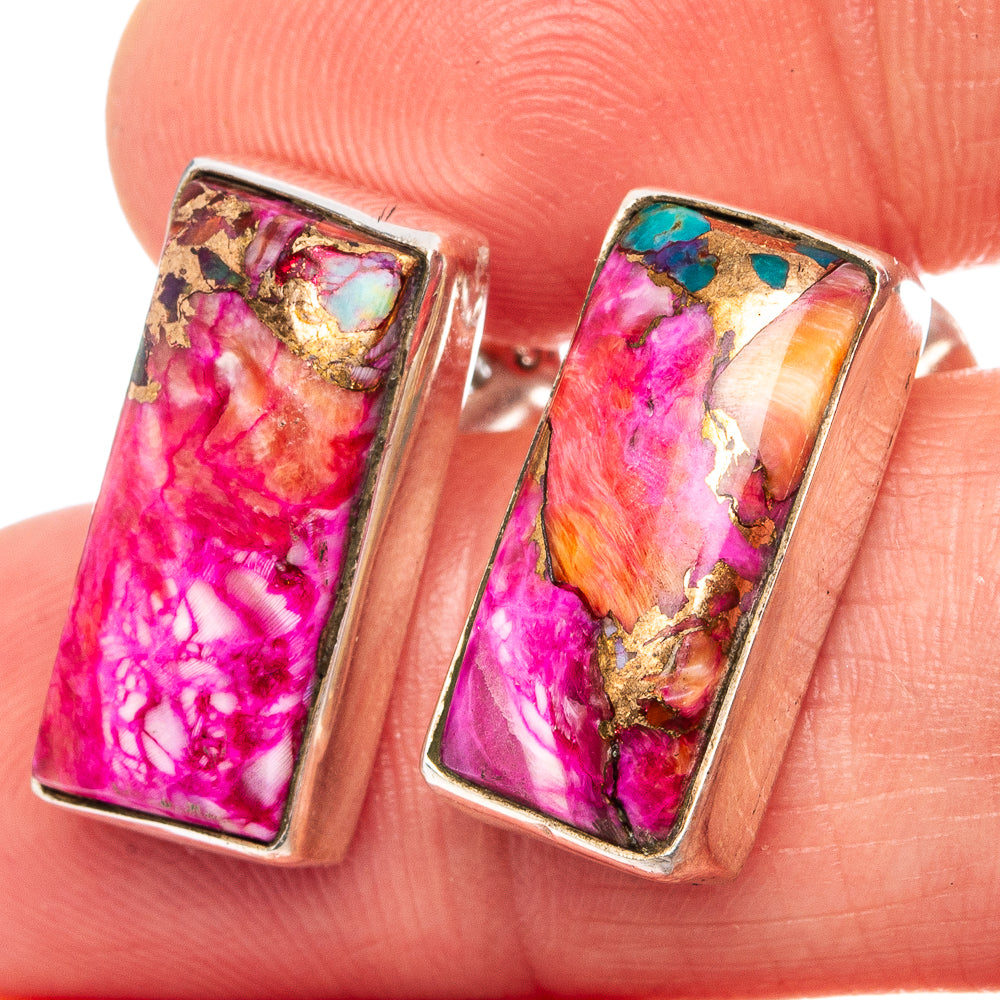 Pink Dahlia Mohave Turquoise Earrings 3/4" (.925 Sterling Silver)
