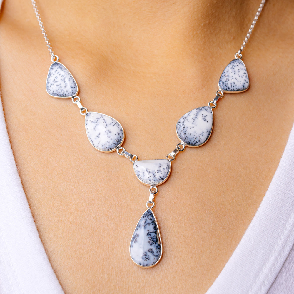 Dendritic Opal Necklace 16 5/8 To 18 3/8" (925 Sterling Silver) N90153