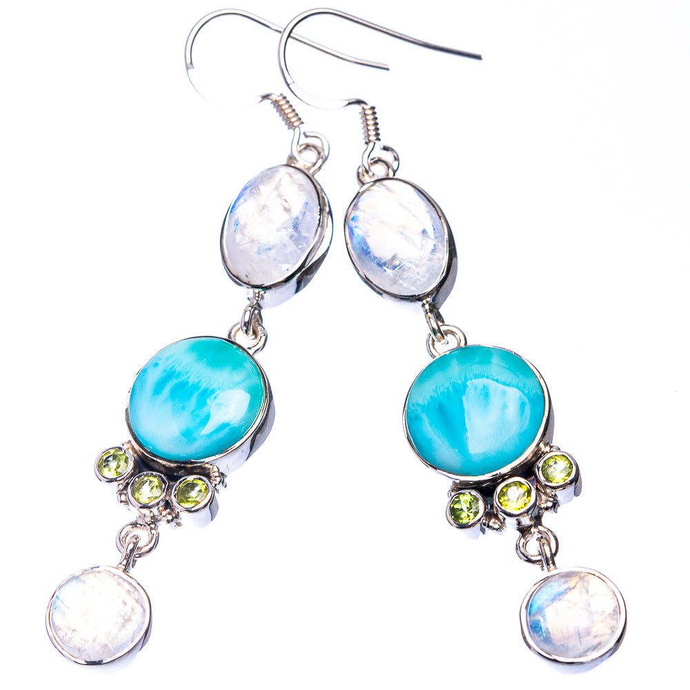 Signature Larimar, Rainbow Moonstone, Peridot Earrings 2 1/2" (925 Sterling Silver) E432333