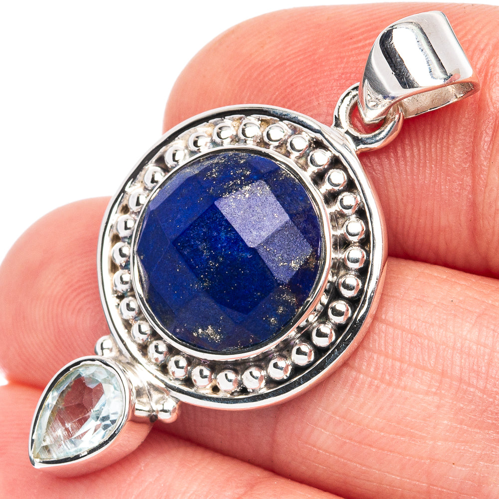 Premium Lapis Lazuli, Blue Topaz Pendant 1 3/8" (925 Sterling Silver) P44682