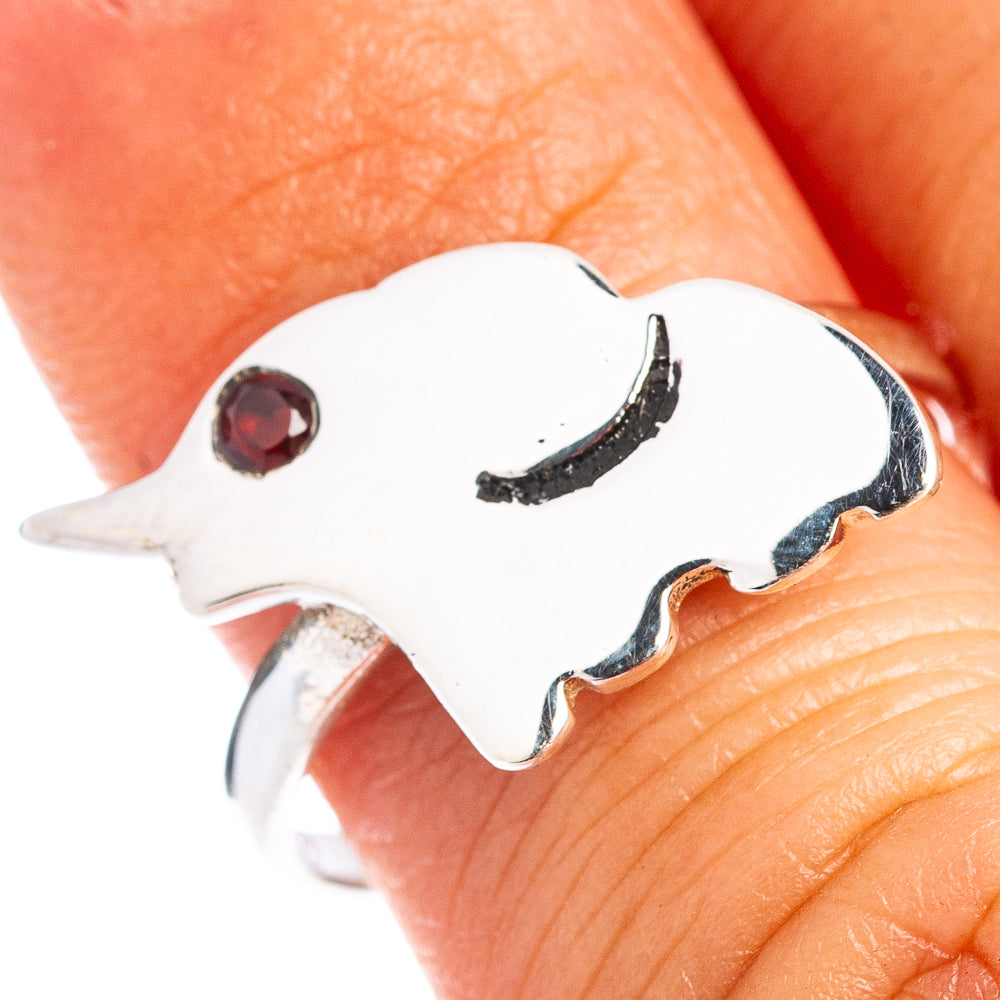 Garnet Elephant Dainty Ring Size 5.75 (.925 Sterling Silver)