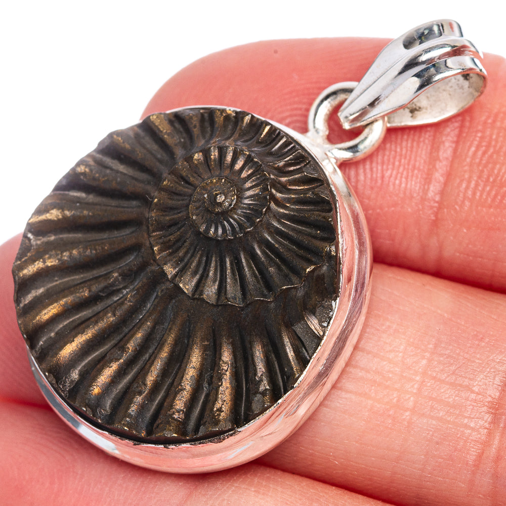 Rare Pyritized Ammonite Pendant 1 3/8" (925 Sterling Silver) P40643
