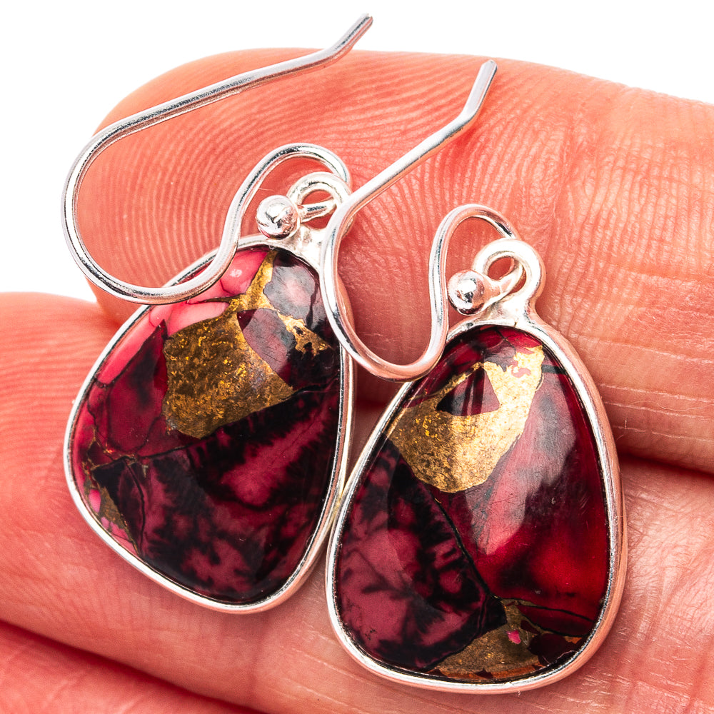 Red Dahlia Mohave Turquoise Earrings 1 1/4" (.925 Sterling Silver)