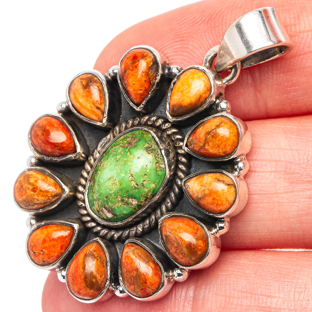 Rare Palomino Turquoise Native Style Pendant 1 5/8" (.925 Sterling Silver)