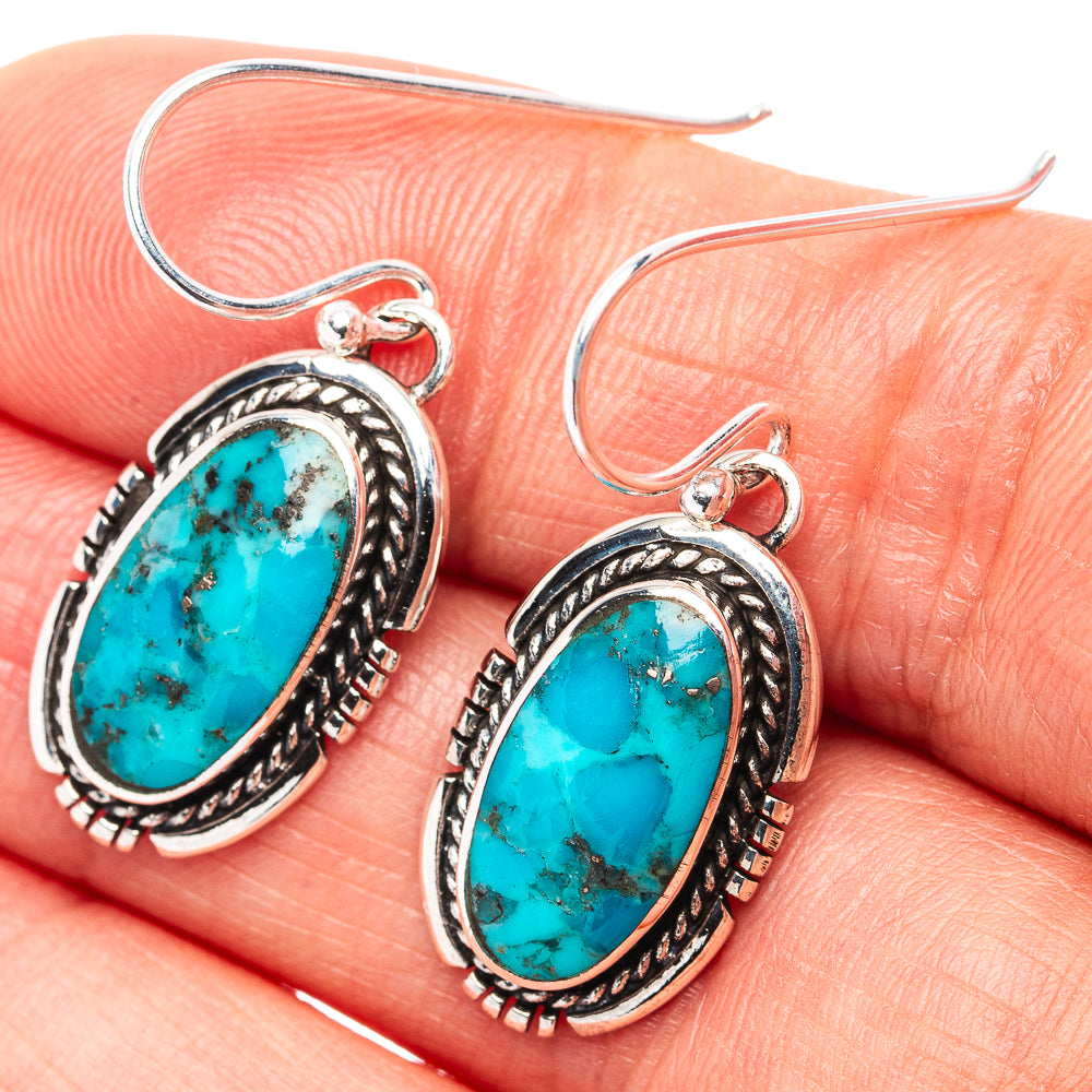 Native Style Mohave Turquoise Earrings 1 1/4" (.925 Sterling Silver)