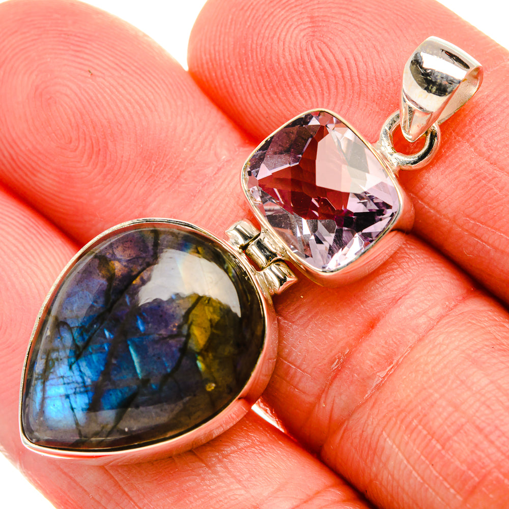 Labradorite, Amethyst 925 Sterling Silver Pendant 2" (925 Sterling Silver) PD38414