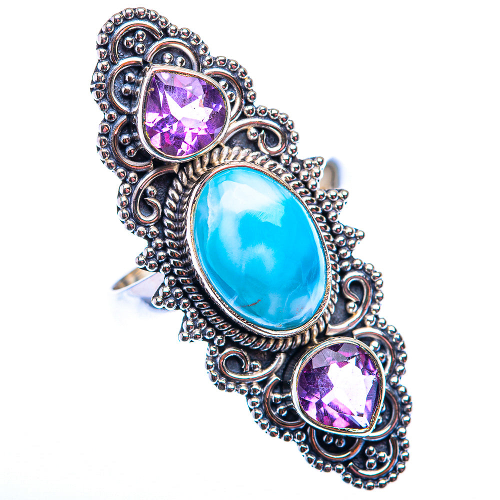 Large Larimar, Amethyst Ring Size 7.25 (925 Sterling Silver) RING140222