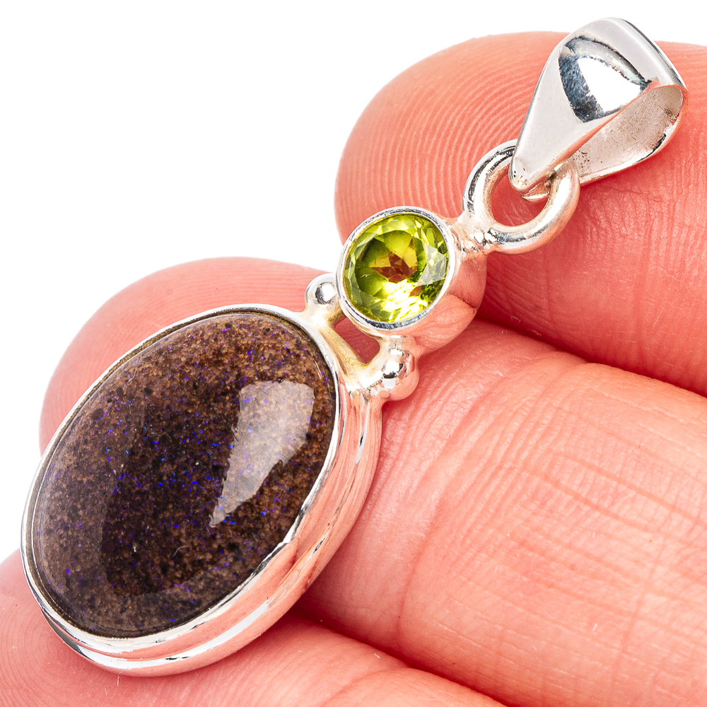 Rare Andamooka Opal, Peridot Pendant 1 3/8" (925 Sterling Silver) P44121
