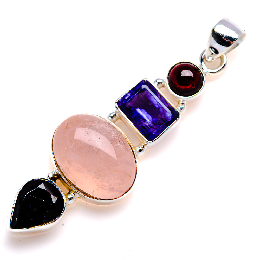 Rose Quartz, Tanzanite, Black Onyx, Garnet Pendant 2" (925 Sterling Silver) PD38072