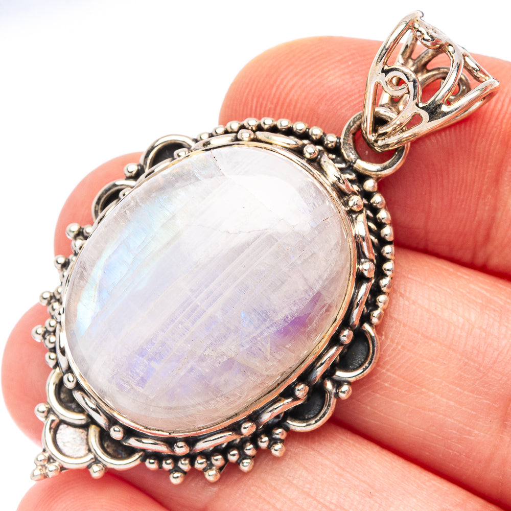 Large Rainbow Moonstone 925 Sterling Silver Pendant 1 7/8" (925 Sterling Silver) P43676