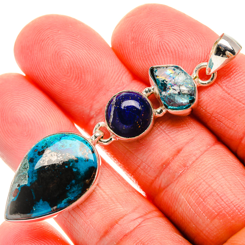 Shattuckite, Lapis Lazuli, Apatite Pendant 2 3/8" (925 Sterling Silver) PD38052
