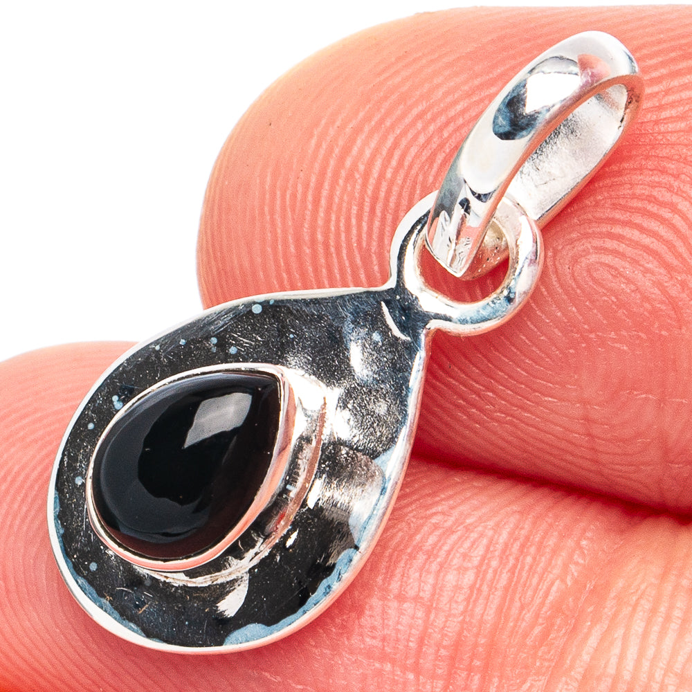 Dainty Black Onyx Pendant 7/8" (925 Sterling Silver) P45289