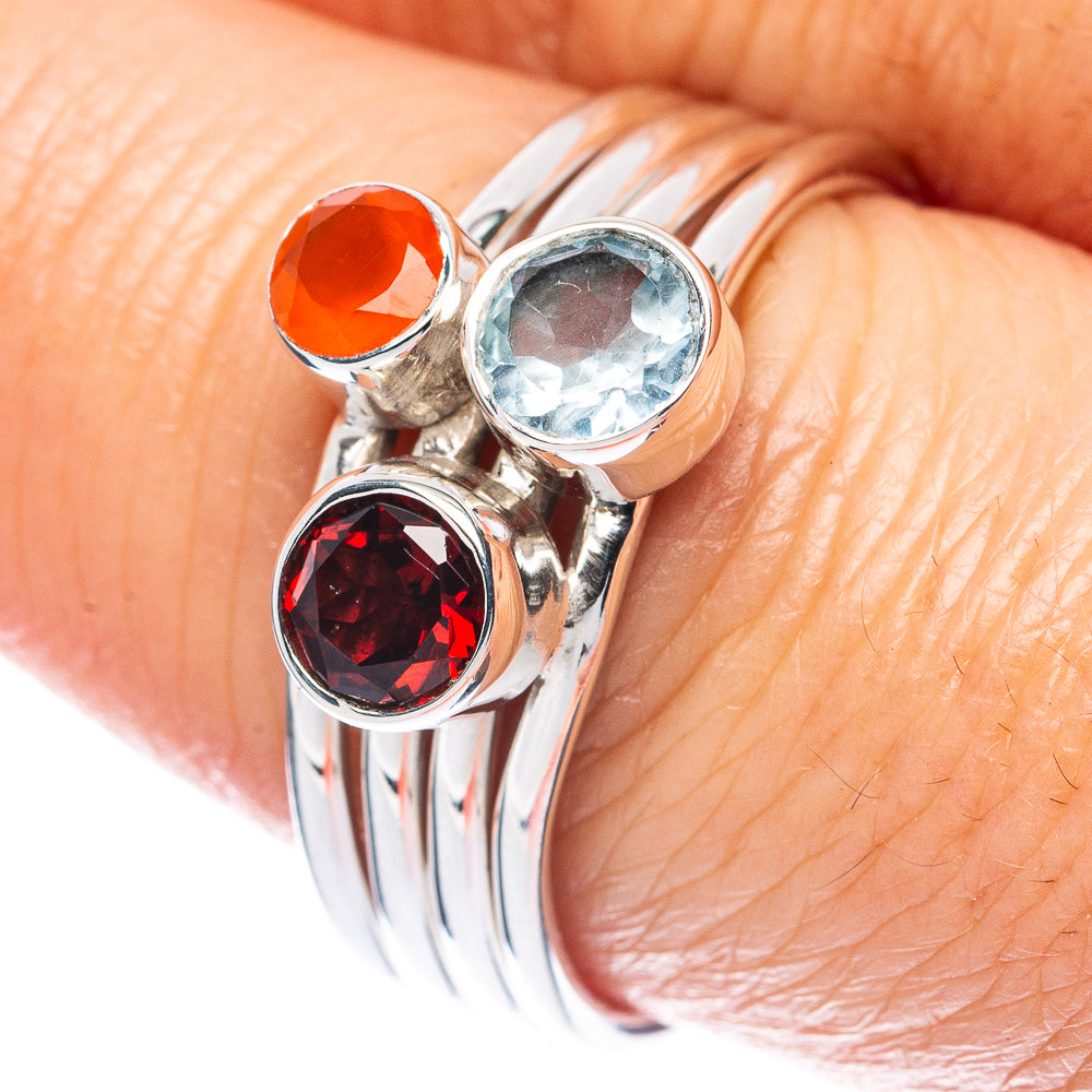 Premium Garnet, Blue Topaz, Carnelian 925 Sterling Silver Ring Size 8.5 (925 Sterling Silver) R2754