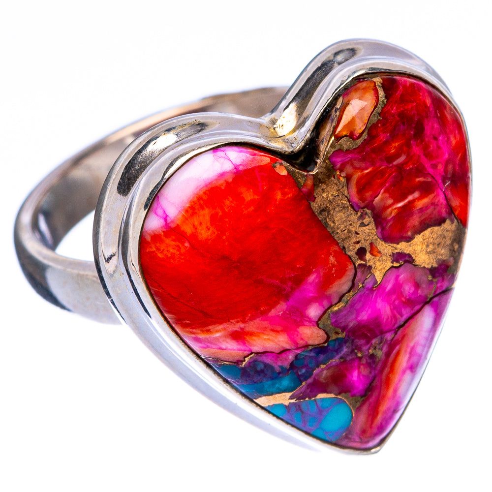 Kingman Pink Dahlia Turquoise Heart Ring Size 6 (925 Sterling Silver) R146624