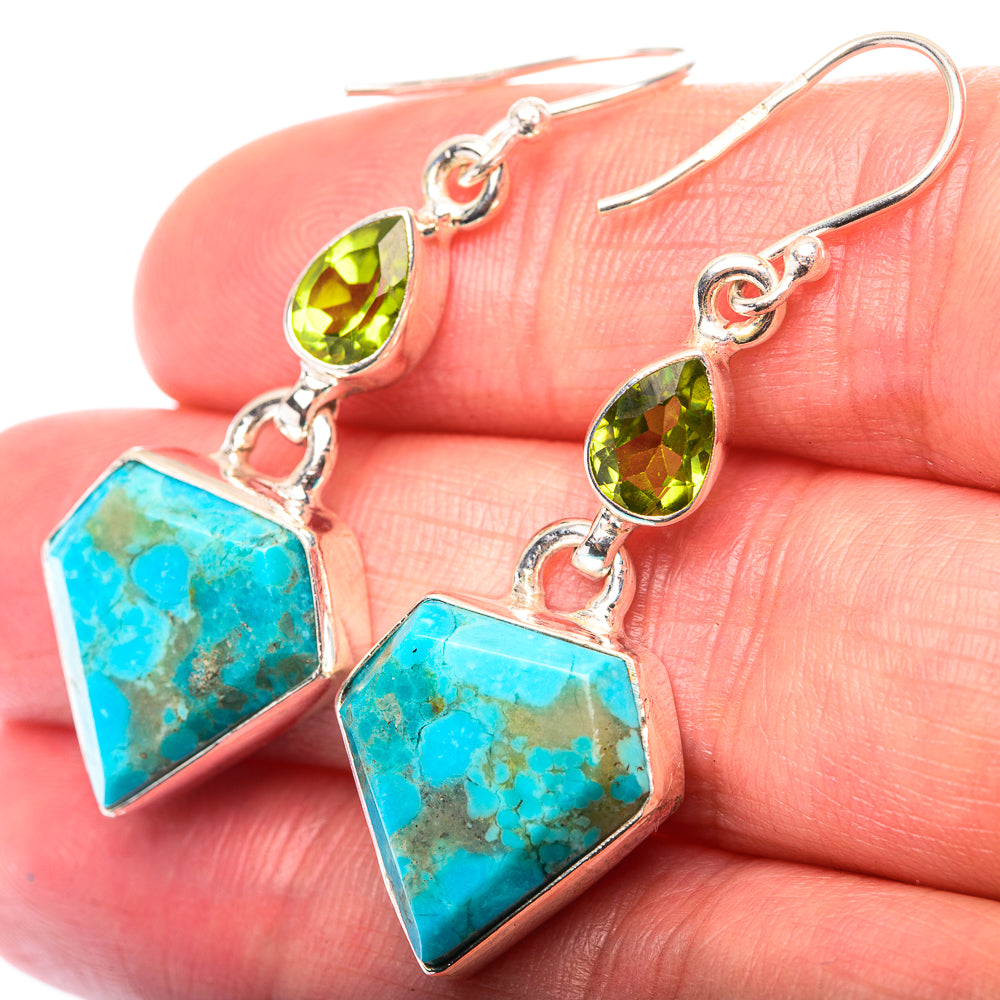 Chrysocolla, Peridot Earrings 1 3/4" (925 Sterling Silver) EARR432199