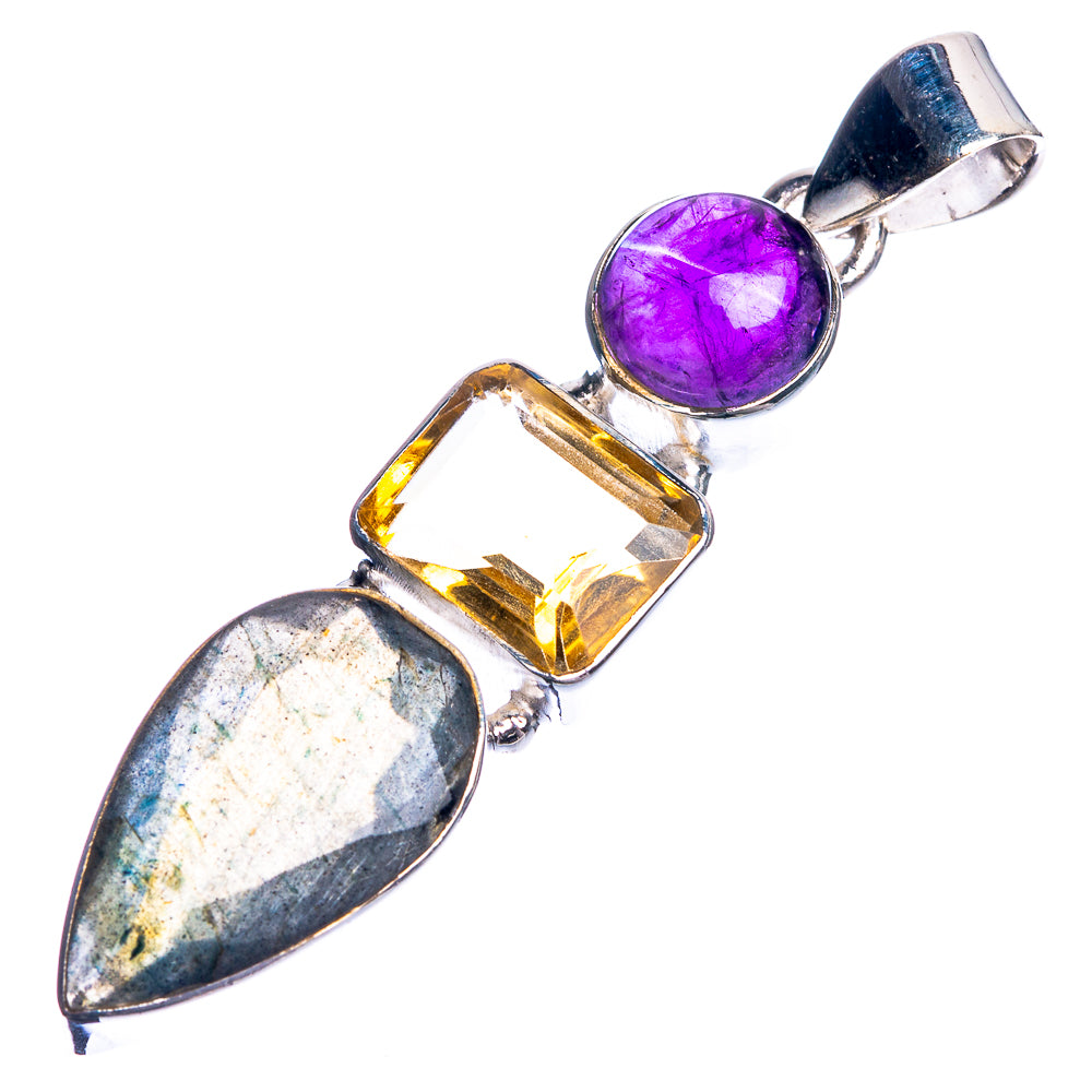 Labradorite, Citrine, Amethyst 925 Sterling Silver Pendant 2 1/8"
