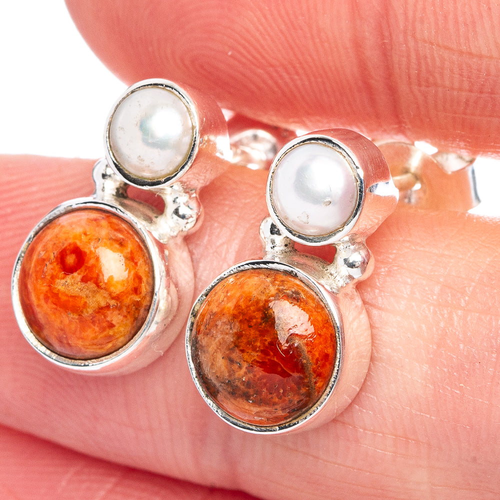 Sponge Coral, Cultured Pearl Earrings 5/8" (925 Sterling Silver) E433271